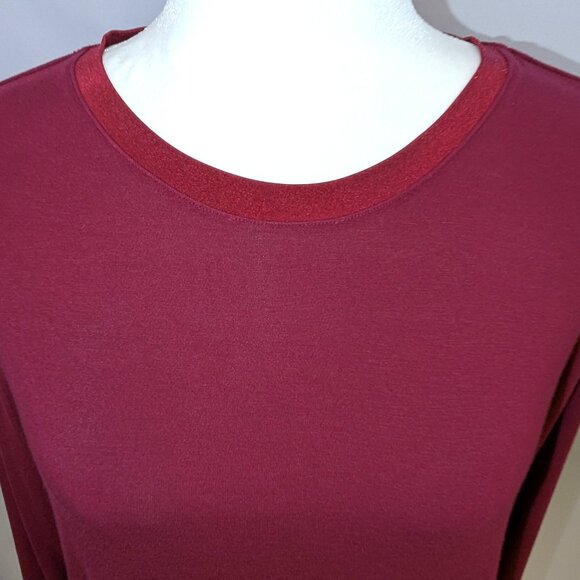 H By Halston | Burgundy Crew Neck Long Sleeve Stretchy Oversized Tee | Size XS - Picture 2 of 13